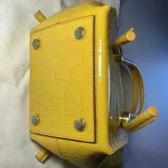 Proenza Schouler Croc Embossed Leather Pipe Tote Bag Small Yellow Citrus Purse - Picture 6 of 15